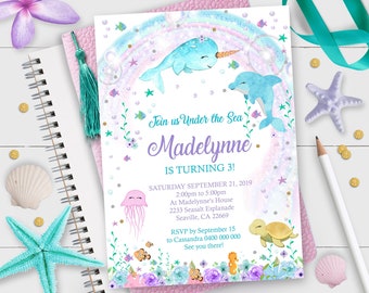 UNDER THE SEA Invitation Girl Under the Sea Invitation Dolphin Invitation Girl Under the Sea Birthday Invitation Under the Sea Corjl 1A