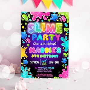 INVITACIÓN DE FIESTA DE SLIME Invitación de Slime editable Invitación de cumpleaños de Slime Chica Slime Glow Party Imprimible Editable Slime Party Invitar Corjl
