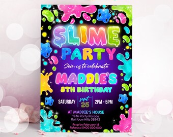 Editable Slime Birthday Party Invitation: Glow Party Printable (Corjl)