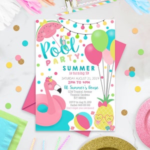 POOL PARTY Invitation Girl Pool Party Invitation Editable Flamingo Pool Party Invitation Download Pool Party Invitation Flamingo Float Pool