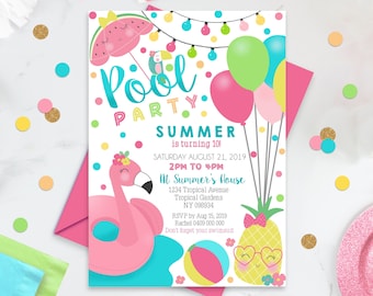 POOL PARTY Invitation Girl Pool Party Invitation Editable Flamingo Pool Party Invitation Download Pool Party Invitation Flamingo Float Pool