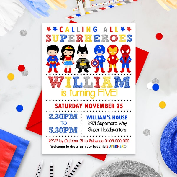 SUPERHERO Party Invitation INSTANT DOWNLOAD Superhero Invitations Superhero Party Invitation Superhero printable Editable Corjl Superhero