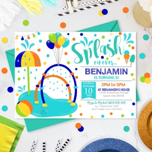 SPLASH  PAD PARTY Invitation, Boy Splash Invitation, Boy Water Park Party Invitation, Download Splash Party Invitation, Waterpark Invitation