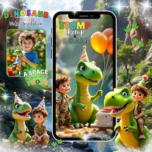 Invito video con foto di dinosauri: invito animato per il compleanno del T-Rex (download digitale MP4)