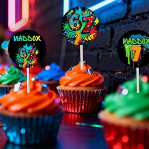 6-7 Cupcake Toppers | Editable Graffiti Six Seven Party Decor | Digital Download