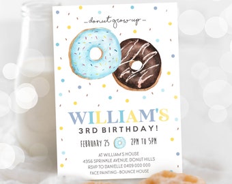 DONUT INVITATION Instant Download Boy Donut Invitation Blue Donut invitation Doughnut Invitation Donut Grow Up Invitation Boy Doughnut 0219