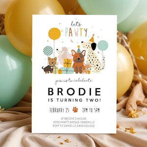 Dog Birthday Invitation Editable Puppy Party Invitation Digital Dog Pawty Invite Dog Birthday Invitation Puppy Pawty Invitation Dog Evite