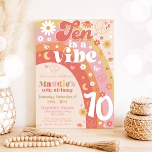 TEN IS A VIBE Birthday Invitation Editable Ten is a Vibe Groovy Birthday Invitation Digital 10th Birthday Invitation Download Groovy 10th