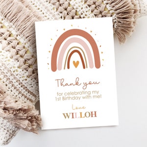 BOHO RAINBOW THANK You Digital Boho Rainbow Thank you Note Editable Boho Rainbow Thank you Boho Birthday Party Rainbow Party Thankyou Card