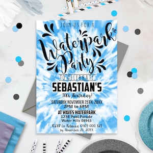 WATERPARK PARTY INVITATION Boy Tie Dye Water slide Party Invitation Editable Water Park Invitation Instant Download Waterpark Boy Invitation