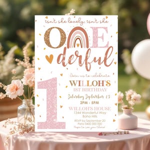 BOHO RAINBOW 1st Birthday Invitation Editable Isnt she lovely Isnt she Onederful Invitation Digital Modern Rainbow First Birthday Evite