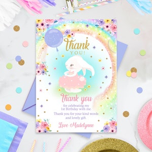 RAINBOW BUNNY THANK You Card Fall Thank you Cards Bunny Birthday Thank you Card Editable Rabbit Thank you Cards Printable Bunny Thank you