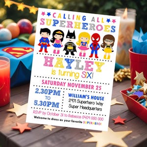 GIRL SUPERHERO PARTY Invitation Instant Download Superhero Girl Invitation Superhero Party Printable Editable Template Corjl Superhero Girl