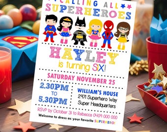 Girl Superhero Party Invitation: Editable Template (Digital Download)