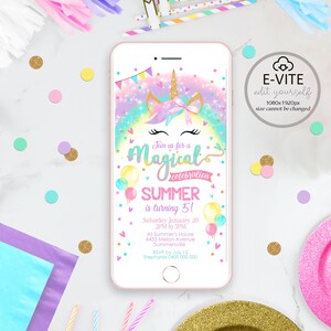 Rainbow Unicorn E-vite SMS Rainbow Unicorn Invitation Electronic Rainbow Unicorn Party Evite Digital Rainbow Unicorn Invitation Smartphone