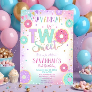 TWO SWEET Donut Birthday Invitation Editable Donut Birthday Invitation Girl Donut Birthday Party 2nd Birthday Invitation Printable Download