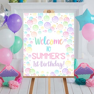 BUBBLES WELCOME SIGN Instant Download 16 x 20 Bubbles Party Welcome Sign Editable Bubbles Welcome Sign Printable Bubbles Welcome Sign Corjl