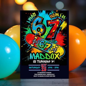 Six Seven Skateboardfestinbjudan 6 7 Skateboardfödelsedagsinbjudan Redigerbar mall