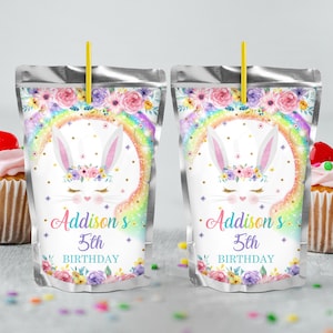 Regenbogen Bunny Caprisun Label Druckbare Regenbogen Bunny Capri Sun Label Bearbeitbare Bunny Juice Pouch Labels Bunny Party Favors Caprisun Wrapper