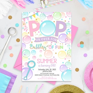 Bubble Party Birthday Invitation Girl Bubble 1st Birthday Invitation Editable Girl Bubbles of Fun 1st Birthday Invitation Instant Download