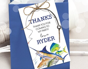 Editable Fishing Party Favor Tags: Printable Thank You Tags (Digital Download)