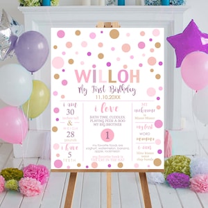 RAGAZZA 1° compleanno Decorazioni modificabili Uno è divertente Poster di compleanno di pietra miliare stampabile DUE poster di pietra miliare molto divertenti Poster del primo compleanno