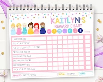 Editable Princess Reward Chart Princess Chore Chart for Kids Routine ...
