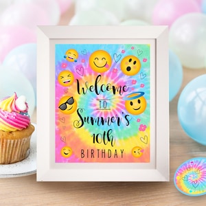 EMOJI WELCOME SIGN Instant Download Emoji Tie Dye Welcome Sign Emoji Party Sign Editable Emoji Welcome Sign Emoji Party Decor Emoji Birthday