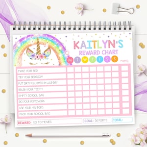 Tabella delle ricompense modificabile dell&#39;unicorno arcobaleno Tabella delle ricompense arcobaleno Download immediato Tabella delle ricompense dell&#39;unicorno arcobaleno Tabella delle faccende dell&#39;unicorno arcobaleno Bambini