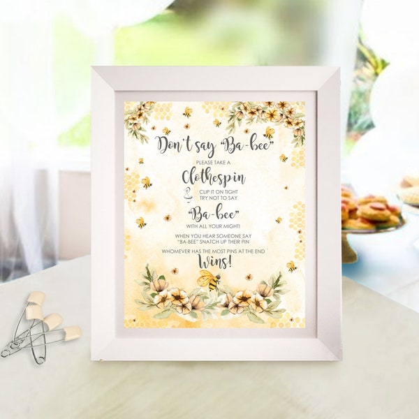 BEE DON'T SAY Baby Game Beehive Dont say Babee Game Bee Take a clothespin game Baby Shower Game Instant Download Honey Bee Sunflowers