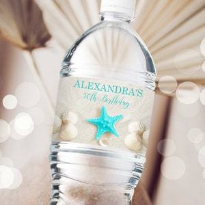 BEACH WATER Bottle Labels Editable Shells Water Bottle labels Starfish Party Decor instant download water bottle labels Printable Beach