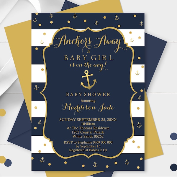 NAUTICAL BABY SHOWER Invitation Girl Instant Download Anchors Away Baby Shower Invitation Girl Nautical Baby Shower invitation Anchor Invite