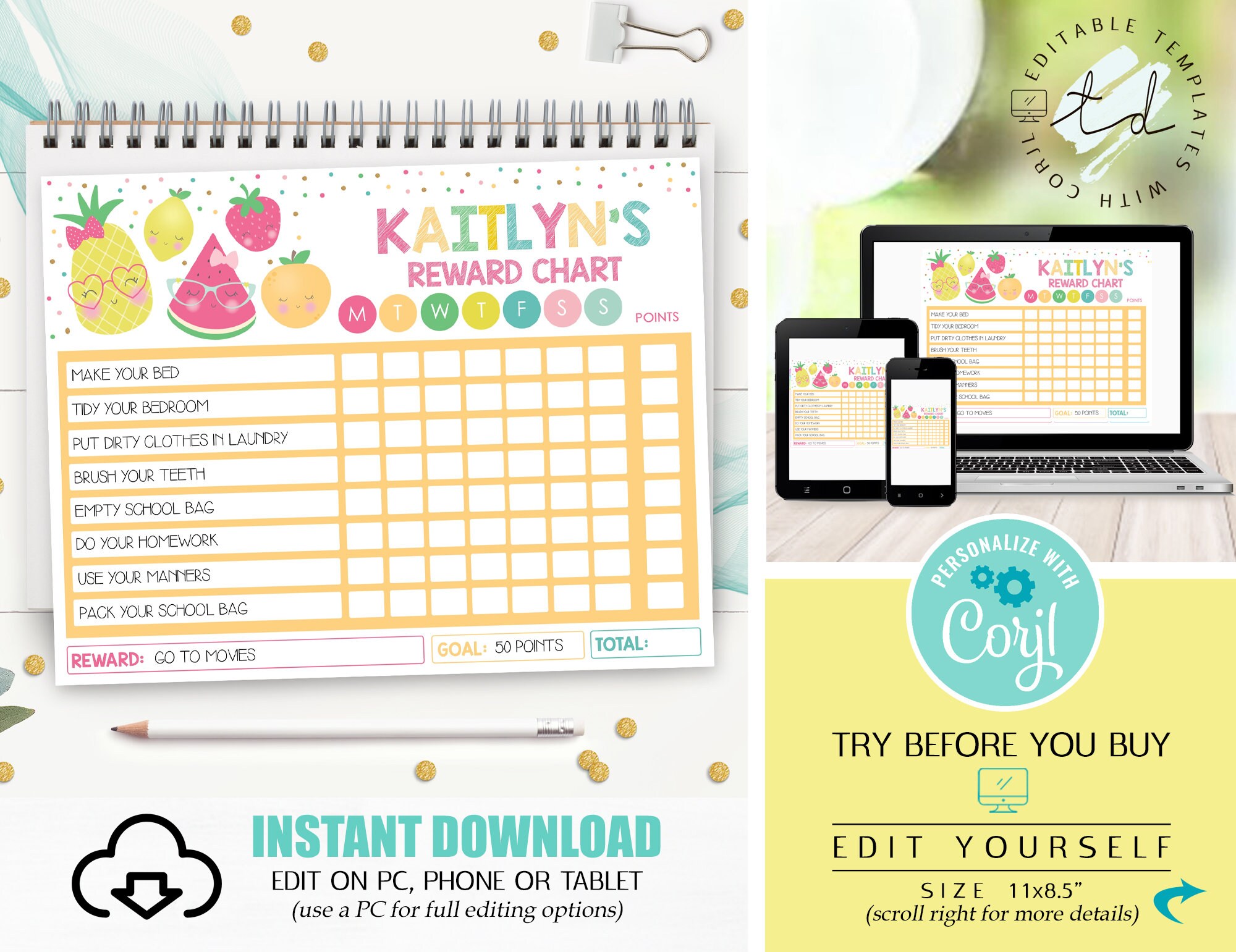 EDITABLE REWARD CHART Fruit Reward Chart Instant Download Etsy