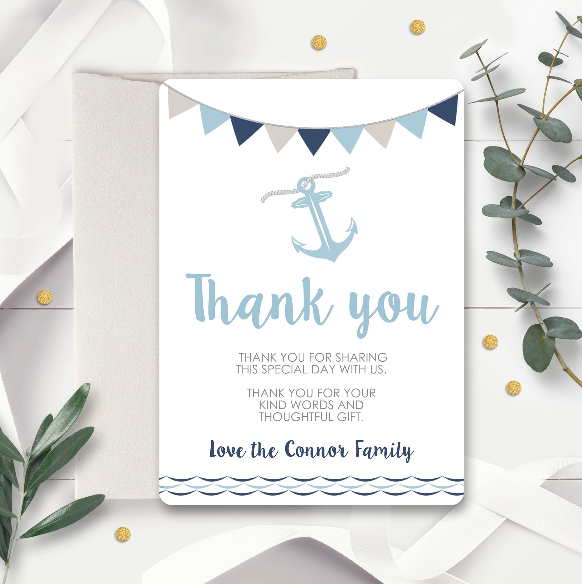 NAUTICAL THANK You Card Instant Download Anchor Thank You Card image