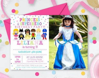 Princess Superhero Birthday Party Invitation: Photo Template (Digital Download)