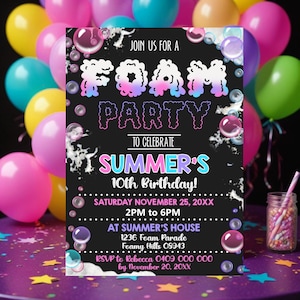 FOAM Party Birthday Invitation Pink Foam Birthday Party Editable Foam Party Girl Bubble Foam Party Invitation Instant Download Foam Girl