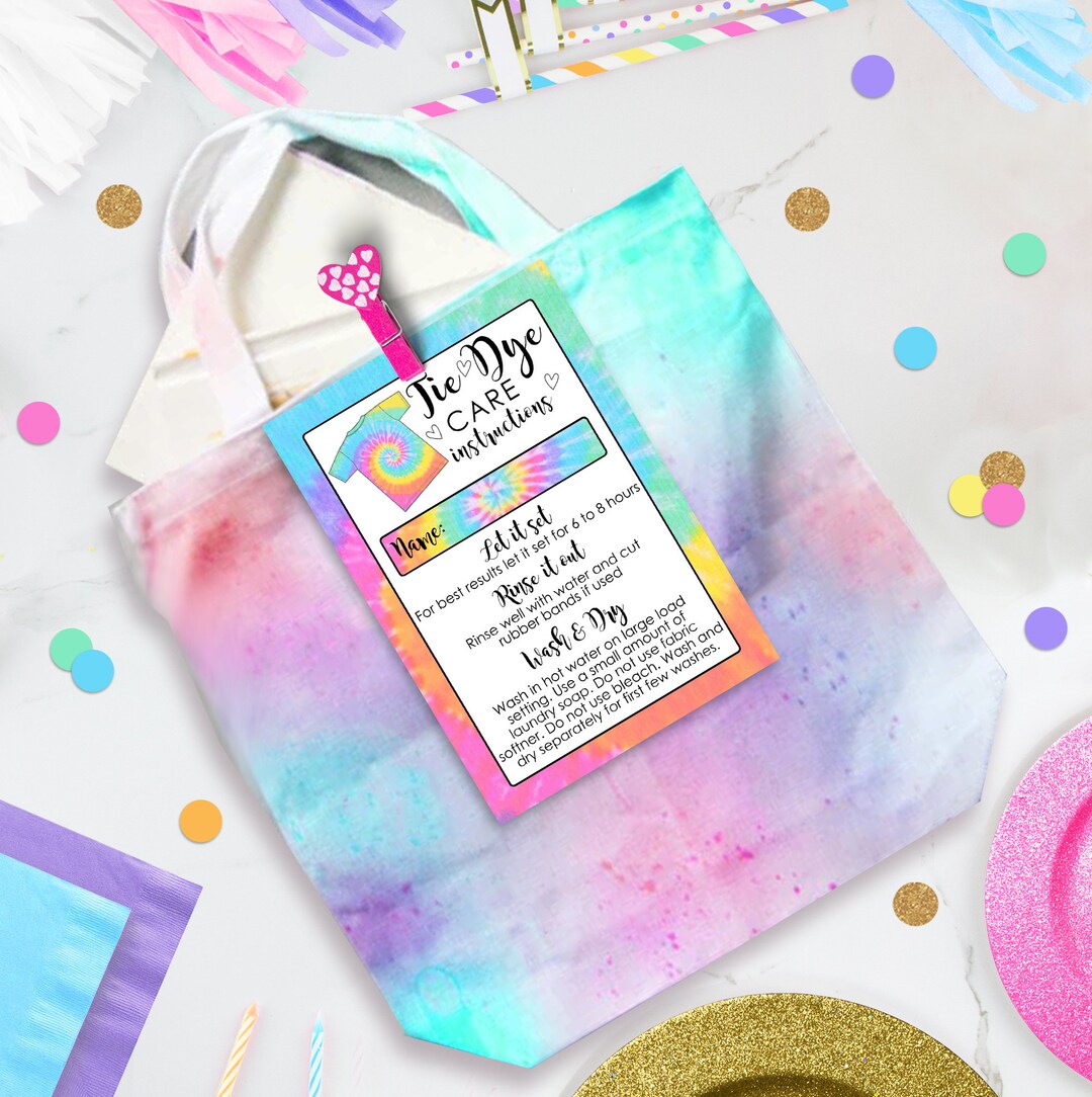 Tie Dye Care Instructions Instant Download Tie Dye Instructions Card