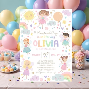 Invito per COMPLEANNO FATA ARCOBALENO Invito Arcobaleni e Fate Inviti Fata Invito Fata e Arcobaleno Festa delle Fate Fata Corjl