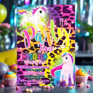 RAINBOW UNICORN Party Invitation Editable Corjl Rainbow Unicorn Cheetah Invitation Instant Download Tie Dye Unicorn Rainbow Birthday