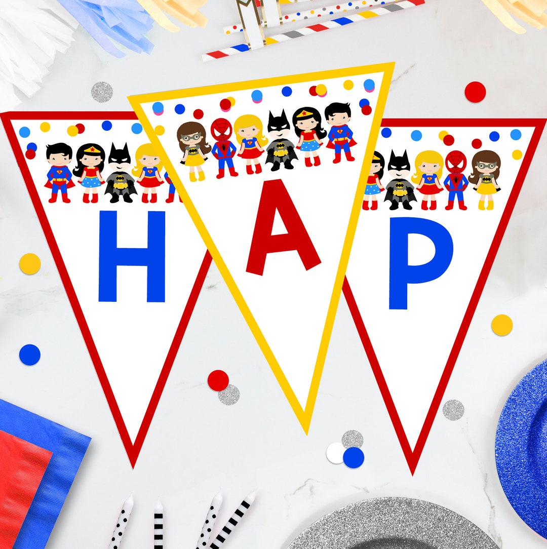 SUPERHERO Banner Editable Superhero Bunting Printable Superhero Party ...