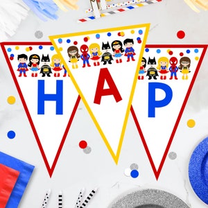 SUPERHERO Banner Editable Superhero Bunting Printable Superhero Party Decorations Instant download Happy Birthday Banner Boy Girl Superhero