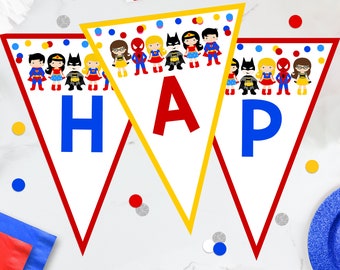 Superhero Birthday Banner: Editable Printable Bunting (Digital Download)