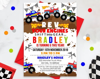MONSTER TRUCK INVITATION Monster Truck Birthday Invitation Monster Truck Printable Truck Invitation Editable Corjl Monster Truck Invit 0278