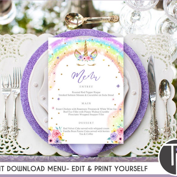 Unicorn Party Menu Etsy