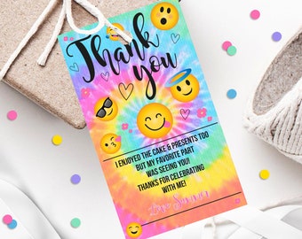 EMOJI FAVOR TAG  Editable Tie Dye Emoji Favor Tags Printable Emoji Favor Tags Tie Dye Gift Tags Emoji Party Decor Emoji Thank you Tag  Corjl