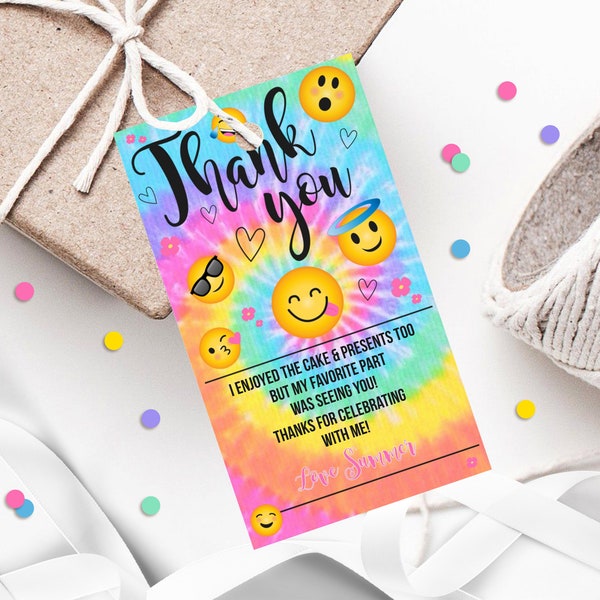 EMOJI FAVOR TAG  Editable Tie Dye Emoji Favor Tags Printable Emoji Favor Tags Tie Dye Gift Tags Emoji Party Decor Emoji Thank you Tag  Corjl