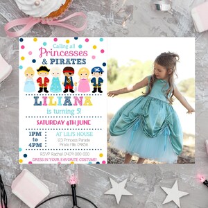 Editable PRINCESS AND PIRATE Invitations Pirate and Princess Photo Birthday Invitation Princess Party Corjl Invitations Girl Boy Party theme