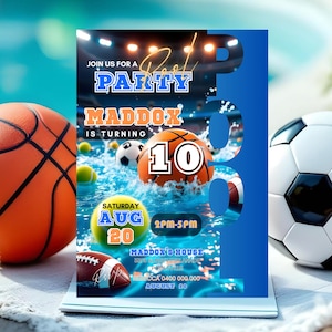 SPORT POOL Party Invitation Editable Sport Birthday Invitation Summer Sport Birthday Invitation Boy Pool Party Invitation Digital Pool Party