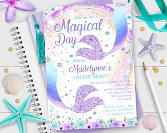 MERMAID BIRTHDAY INVITATION Instant download Mermaid Invitations Editable Mermaid Party Invitation Printable Purple Mermaid Birthday 0218