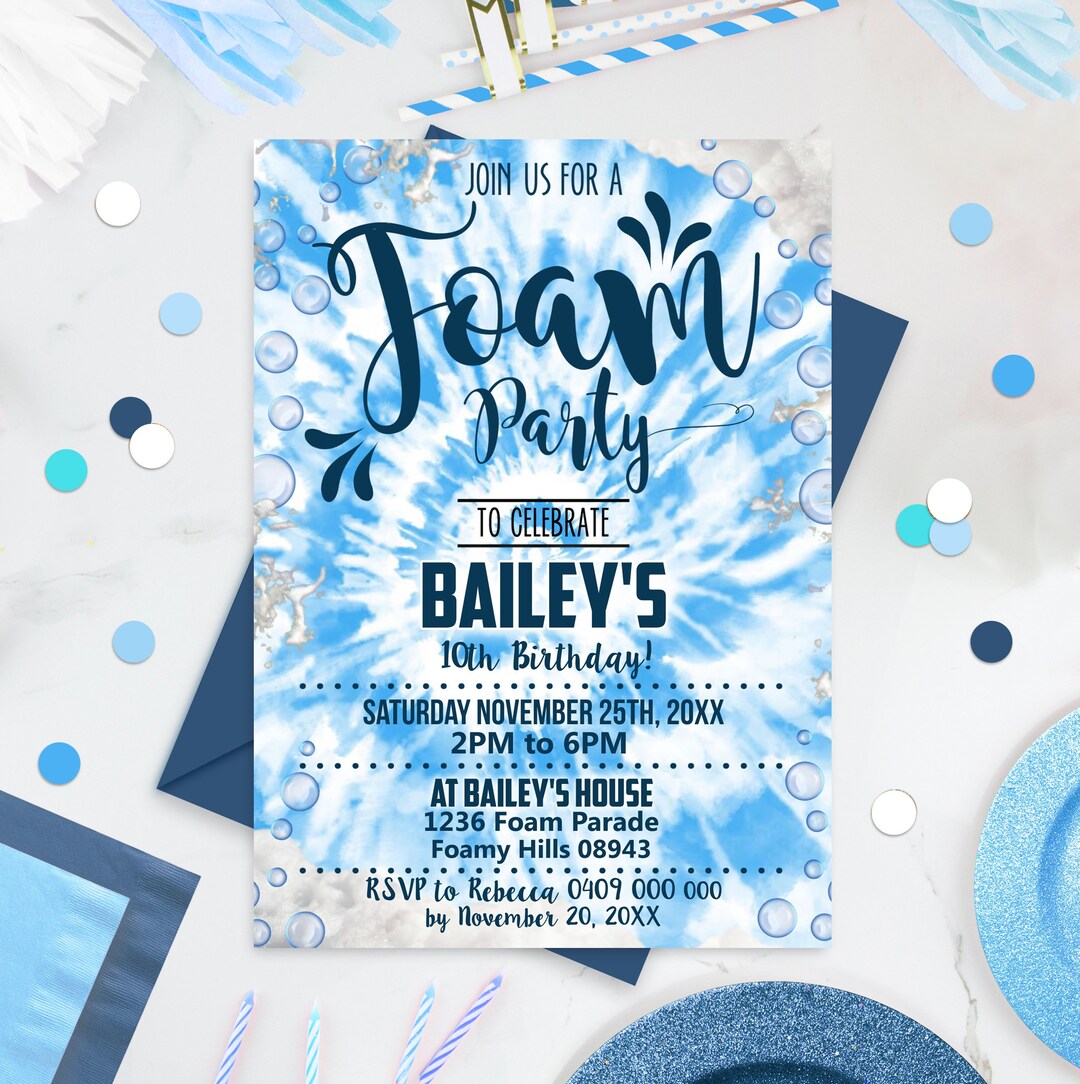 FOAM Party Birthday Invitation Foam Birthday Party Editable Foam Party